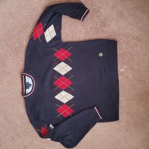 Men's Long Sleeve Knit Sweater with Argyle Plaid on  Front Chest, Sleeve, Navy